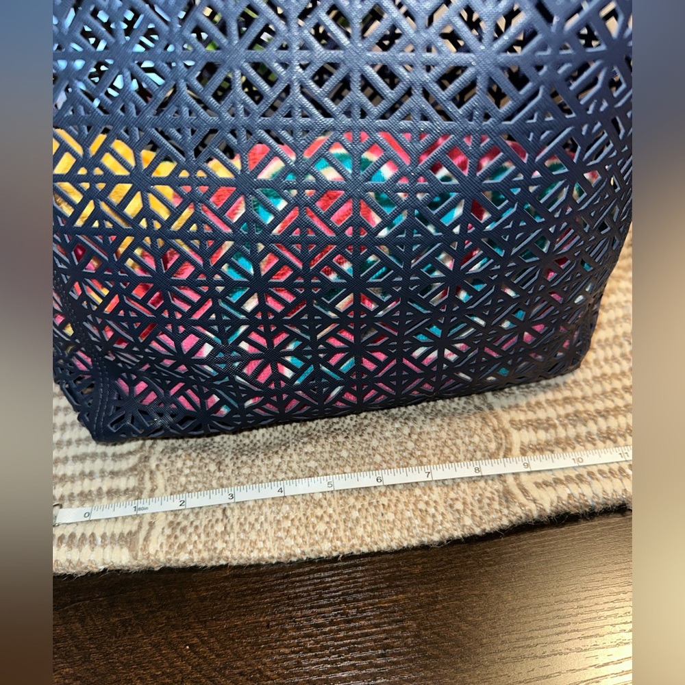 Tory Burch Navy Laser-Cut Tote - Picture 11 of 13
